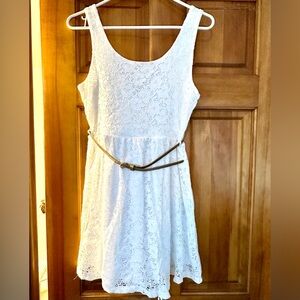 NWT Forever 21 White crochet Mini Dress with belt
